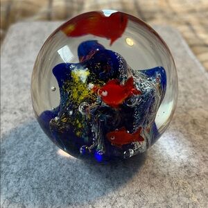 Hand blown fish coral reef glass sphere paperweight